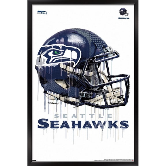 NFL Seattle Seahawks - Drip Helmet 20 Wall Poster, 22.375" x 34", Framed