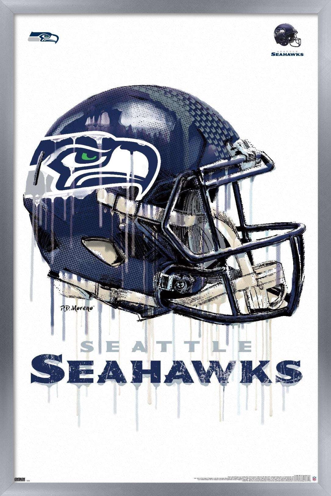 NFL Seattle Seahawks - Drip Helmet 20 Wall Poster, 22.375" x 34", Framed