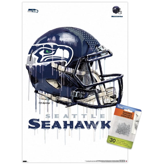 NFL Seattle Seahawks - Drip Helmet 20 Wall Poster with Pushpins, 14.72" x 22.37"