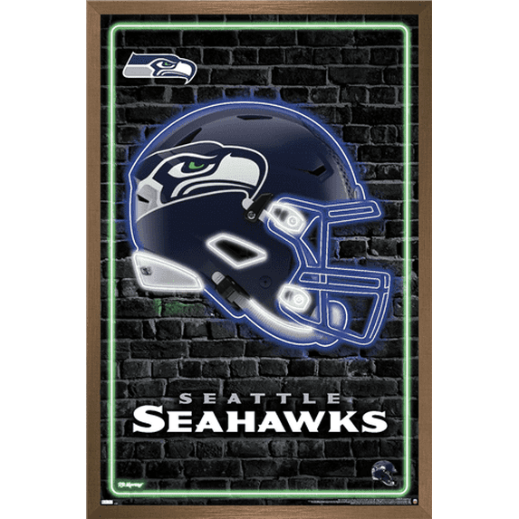 NFL Seattle Seahawks - Neon Helmet 23 Wall Poster, 14.72" x 22.37" Framed