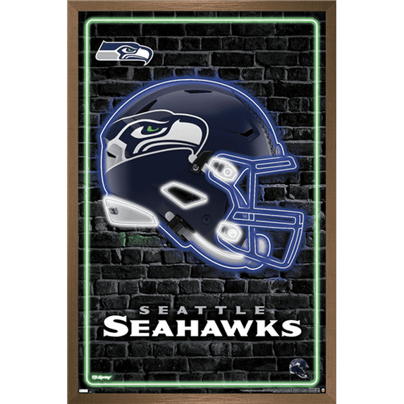 NFL Seattle Seahawks - Neon Helmet 23 Wall Poster, 14.72" x 22.37" Framed