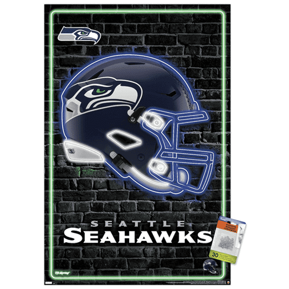 NFL Seattle Seahawks - Neon Helmet 23 Wall Poster with Push Pins, 22.37" x 34"