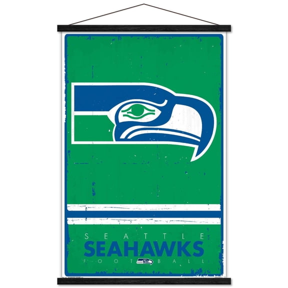 NFL Seattle Seahawks - Retro Logo 15 Wall Poster with Wooden Magnetic Frame, 22.375" x 34"