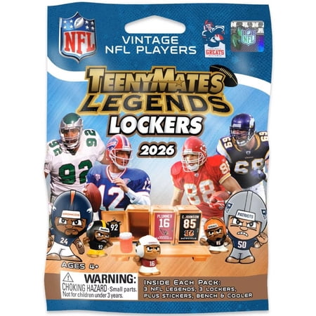 NFL TeenyMates 2026 Football Legends Series 4 LOCKERS Pack [3 RANDOM Figures, 3 Lockers, Stickers, Bench & Cooler]