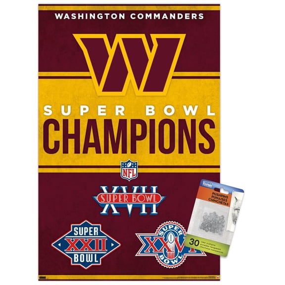 NFL Washington Commanders - Champions 23 Wall Poster with Push Pins, 14.725" x 22.375"