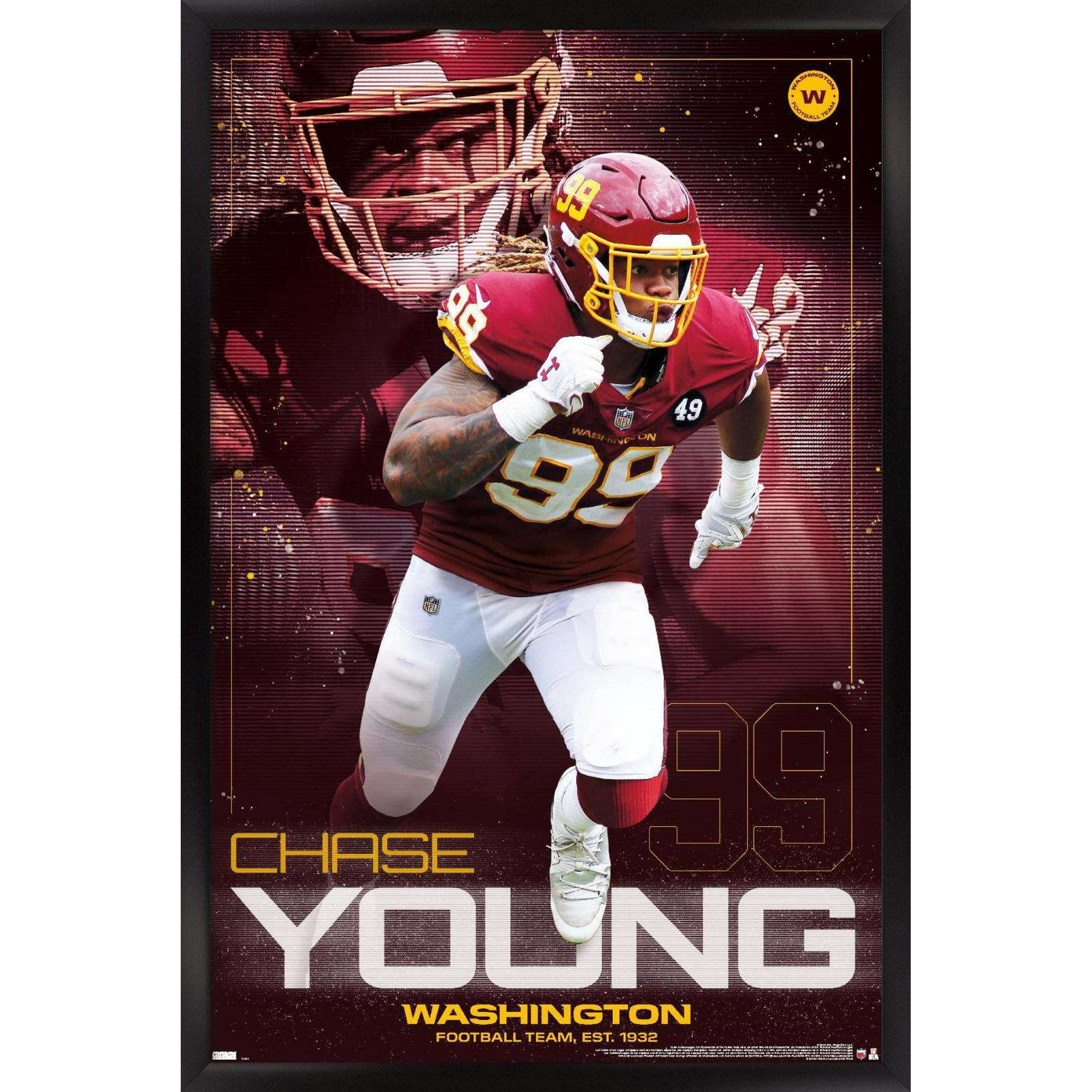 NFL Washington Football Team - Chase Young 20 Wall Poster, 22.375 x 34,  Framed