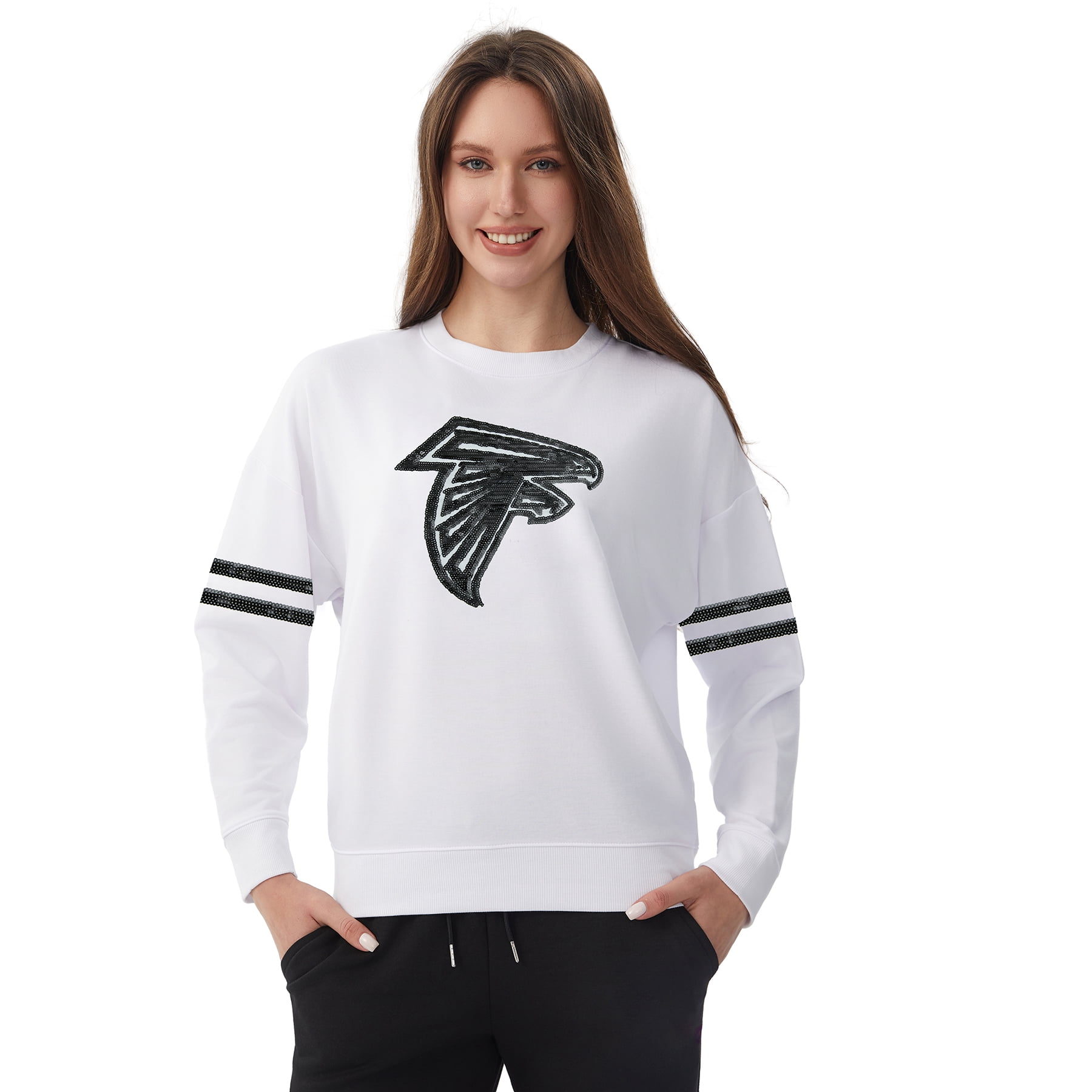 NFL Womens Atlanta Falcons Cozy Sequin Crew Neck Sweatshirt