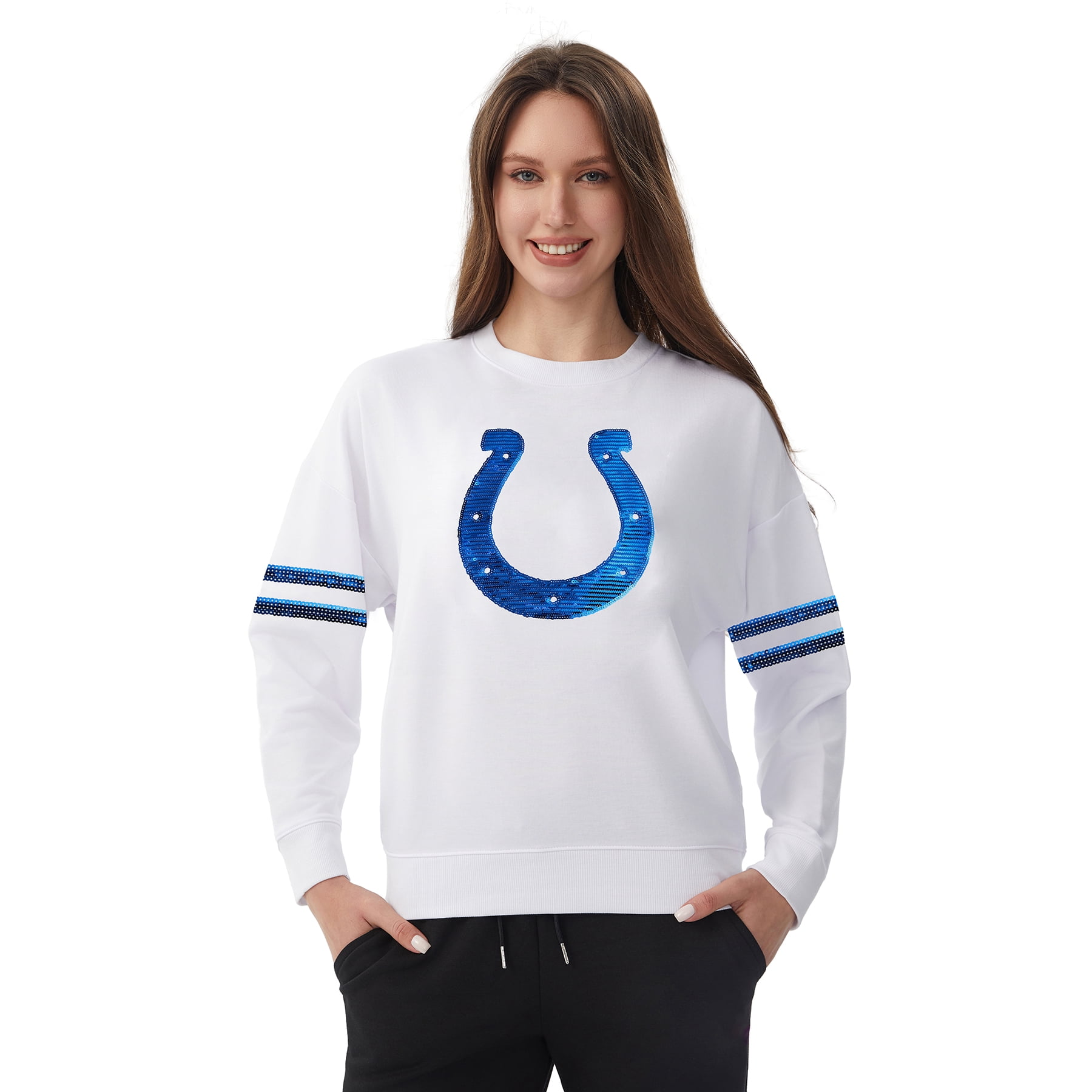 NFL Womens Indianapolis Colts Cozy Sequin Crew Neck Sweatshirt