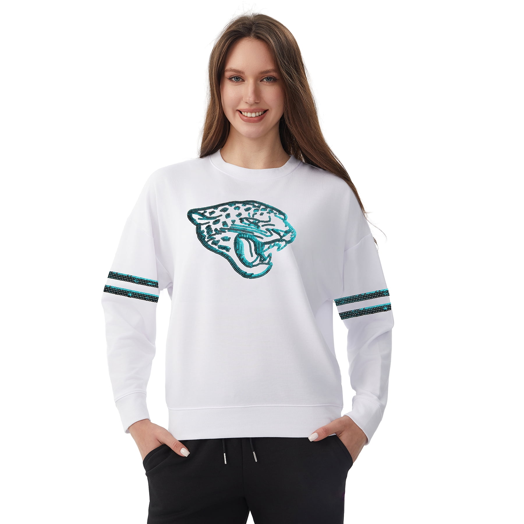 NFL Womens Jacksonville Jaguars Cozy Sequin Crew Neck Sweatshirt