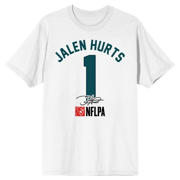 NFLPA Jalen Hurts Caricature 26 Adult White Crew Neck Short Sleeve T-shirt-Small