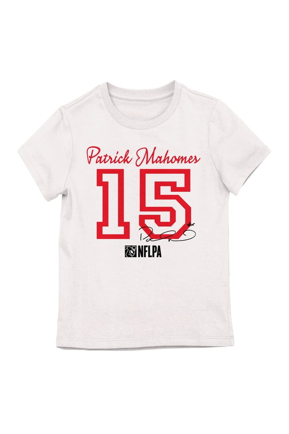 NFLPA Patrick Mahomes 15 Girl's White Crew Neck Short Sleeve T-shirt-Small