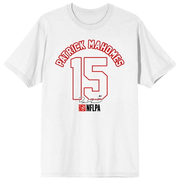 NFLPA Patrick Mahomes 15 Signature Adult White Crew Neck Short Sleeve T-shirt-Medium