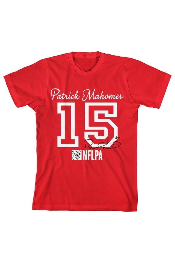 NFLPA Patrick Mahomes 15 Youth Red Crew Neck Short Sleeve T-shirt-Medium