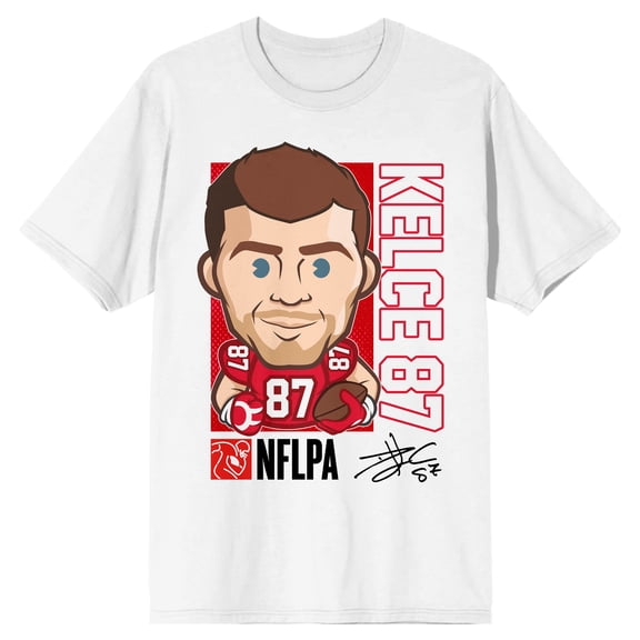 NFLPA Travis Kelce #87 Charicature Men's White Short Sleeve Tee-XXL
