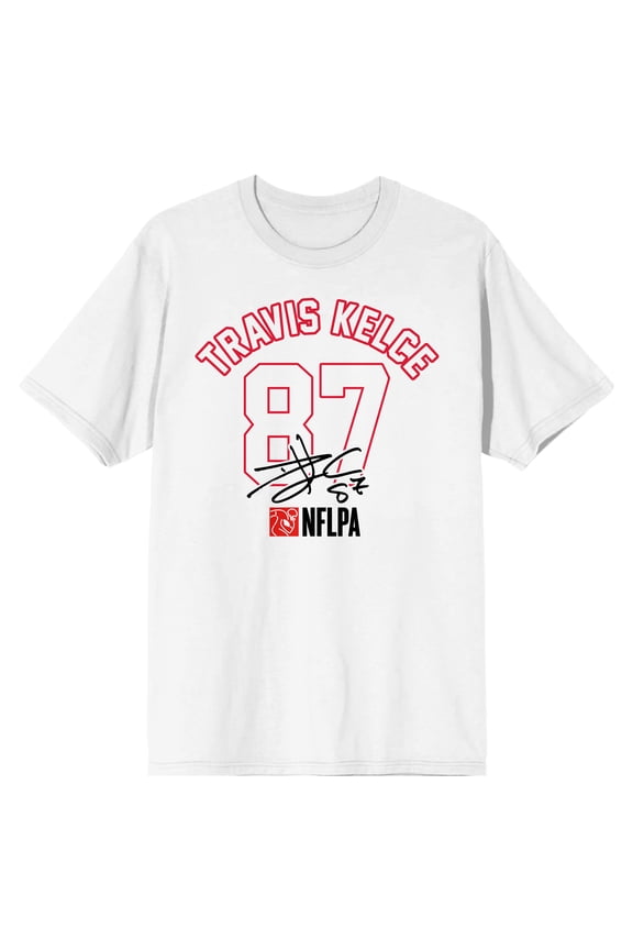 NFLPA Travis Kelce Number And Autograph Men's White Short Sleeve Tee-5XL