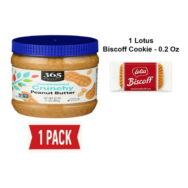 NFMarket, Peanut Butter Crunchy, 16 Oz - Pack Of 1 & Lotus Biscoff Cookie - 0.2 Oz - 1 ct