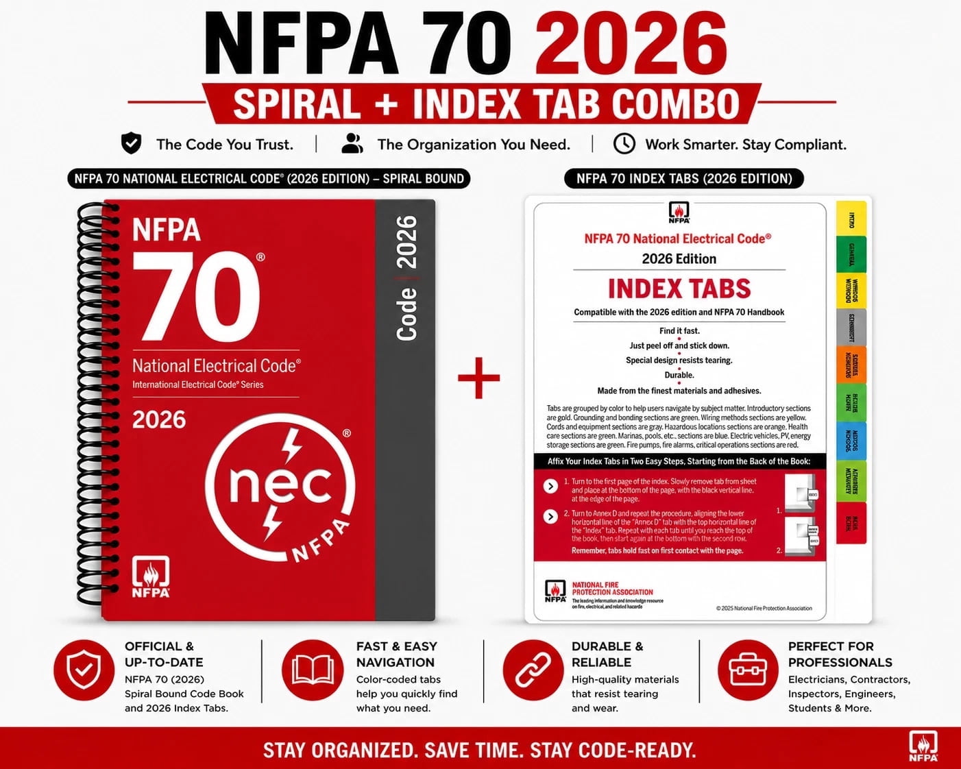 Nfpa 70 NEC 2026 Spiral Code Book + 2026 Index Tabs Official Combo Set ...