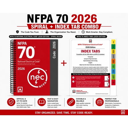 Nfpa 70 NEC 2026 Spiral Code Book + 2026 Index Tabs Official Combo Set
