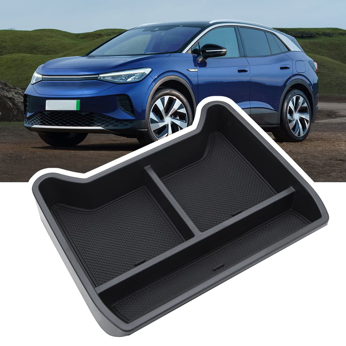 Organizer Vassoio Per Console Centrale Inferiore VW ID.4 (2021-2023) - ABS Antiscivolo, 3 Scomparti, Facile Installazione