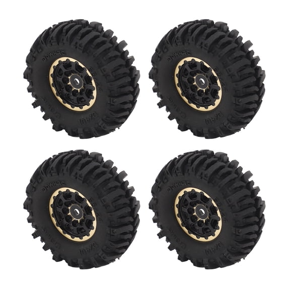 NFTIGB 1.0 Inch Brass Rim RC Rubber Tires 55x22mm Heavy Duty Crawler Car Wheels Tyres for Axial SCX24 1/24 Upgrade Parts Square Hole 4-Pack