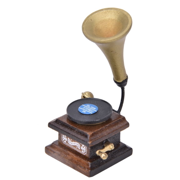 NFTIGB 1:12 Doll House Decoration Accessories Dollhouse Compact Retro Phonograph with Phonogram, Brown Wooden Miniature Vintage Decor Furniture Model for Dioramas and Hobby Collectors