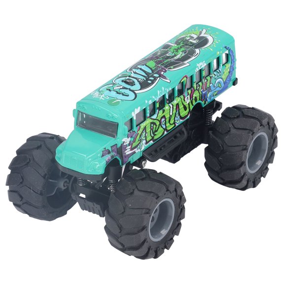 NFTIGB 1:43 Scale Bus Car Model Alloy Large Wheels High Simulation Pull Back School Bus Toy Graffiti Green For Children Ages 3 And Up Durable Diecast Vehicle City Transit Series Collection[cite: 1]