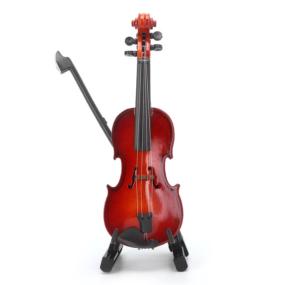 NFTIGB 1/6 Scale Wooden Violin Model Miniature Dollhouse Accessory Decoration Ornament Instrument Toy Set with Case and Stand, 3.9 Inches