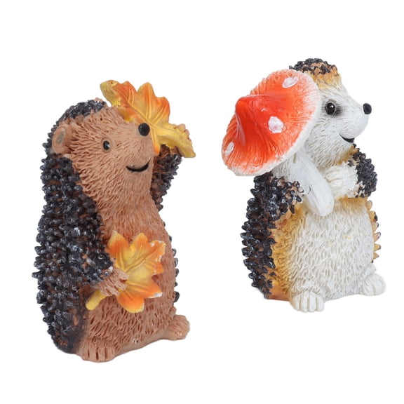 NFTIGB 1 Pair Resin Hedgehog Ornament with Mushroom and Maple Leaf, 2.6 inches / 6.5 cm Micro Landscape Animal Statues for Fairy Garden Lawn Living Room Bedroom Study Desktop Decoration