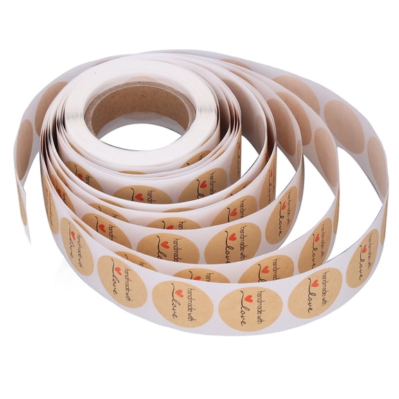 NFTIGB 1 Roll 500 Pieces Kraft Paper Stickers Handmade with Love Design Cute Heart Stationery Label Tapes for Food Packaging Letters Scrapbooking Envelopes Sealing 1.18 Inches / 3 cm