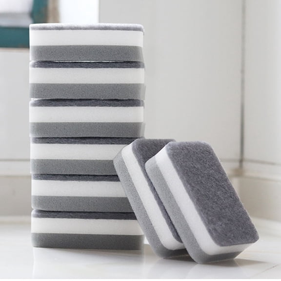 NFTIGB 10 Count Double-Sided Scrub Sponge, High-Density Non-Scratch Dishwashing Pad for Kitchen Cleaning, Grey