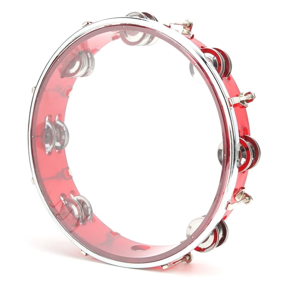 NFTIGB 10-Inch Double-Row Hand Tambourine, Adjustable Percussion Instrument for Party and Performance, Red (25.4 cm)