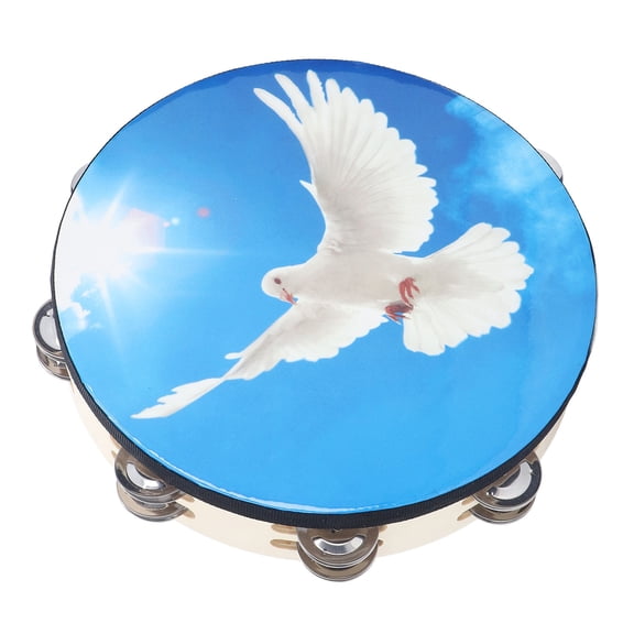 NFTIGB 10 Inch Hand Tambourine Double Row Stainless Steel Jingles Wooden Bell Drum Percussion Instrument Musical Toy for Adults Kids Sky Dove Blue 25.4 cm
