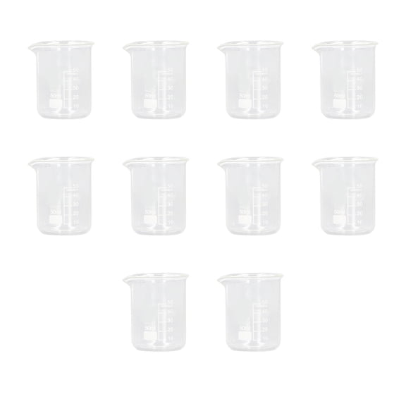 NFTIGB 10 Pcs Laboratory Glass Beaker 50ml Thick Experimental Graduated Cylinder Cup with Clear Standard Scale Line, Dual Scale 1.7 oz / 50 mL Glass Measuring Beakers for Chemistry Lab and Classroom