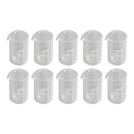 NFTIGB 10-Piece 10ml Borosilicate Glass Beaker Set with Clear Scale Measurement for Academic and Industrial Laboratory Experiments, Premium Transparent Lab Equipment for Chemistry