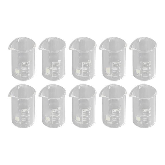 NFTIGB 10-Piece 10ml Borosilicate Glass Beaker Set with Clear Scale Measurement for Academic and Industrial Laboratory Experiments, Premium Transparent Lab Equipment for Chemistry