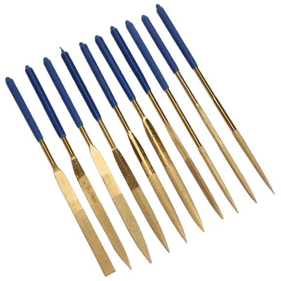 NFTIGB 10-Piece Mini Titanium Plated Diamond Needle File Set, 6.3 Inches / 160mm Hand Files Kit for Steel, Ceramics, Glass Processing, Metal Shaping & Polishing Crafts
