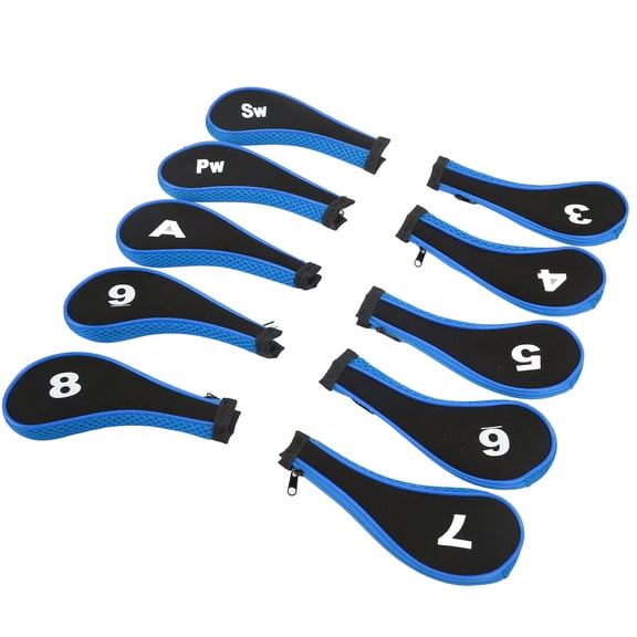 NFTIGB 10-Piece Neoprene Golf Club Head Cover Set for Woods and Irons Protective Universal Fit Zipper Closure Golf Accessories for Men Women Golfer Lovers, Blue