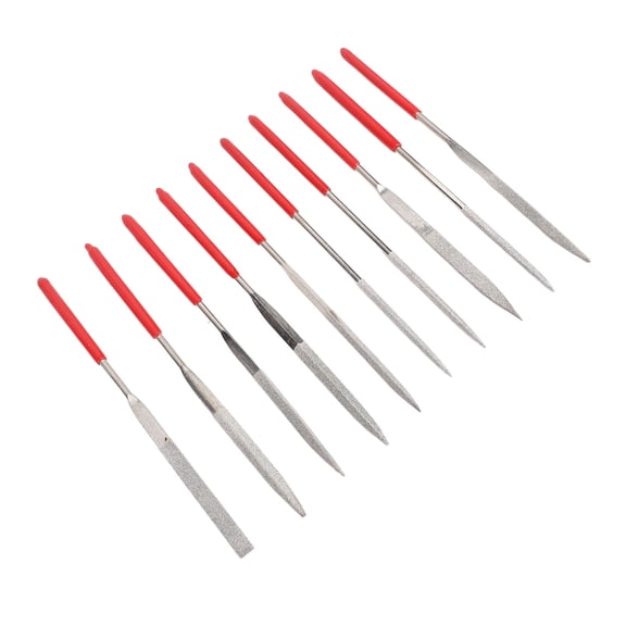 NFTIGB 10 Pieces Metal Nail File Set Red Rubber Sleeve Multipurpose Small Double-Sided Emery Board Nail Care Tool Kit for Home Nail Salon Natural Acrylic Nails, 7.48 inches / 19 cm Length