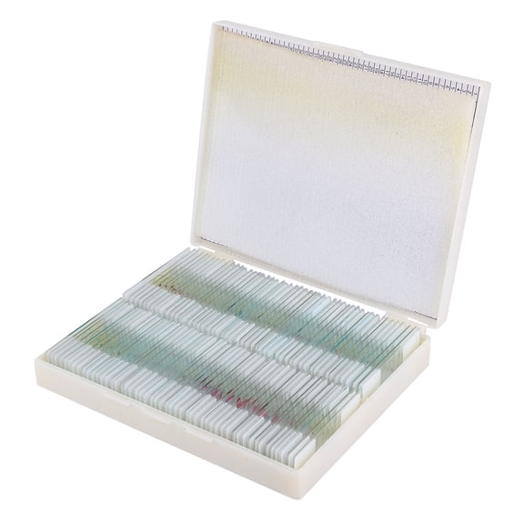 NFTIGB 100 Count Prepared Biological Section Slide Set Pre-Cleaned Optical Glass Microscope Slides with Specimens for Basic Biological Science Education in Durable Plastic Storage Case