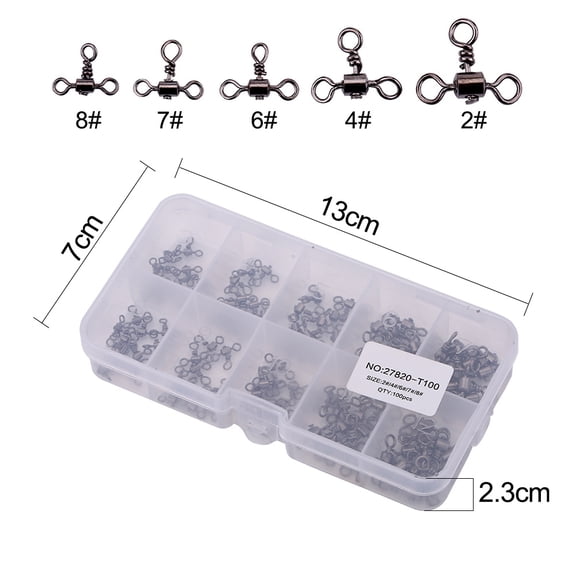 NFTIGB 100 Pcs Barrel Cross Line Rolling Fishing Swivels Terminal Tackle Accessories Iron Plated Nickel Multi Sizes