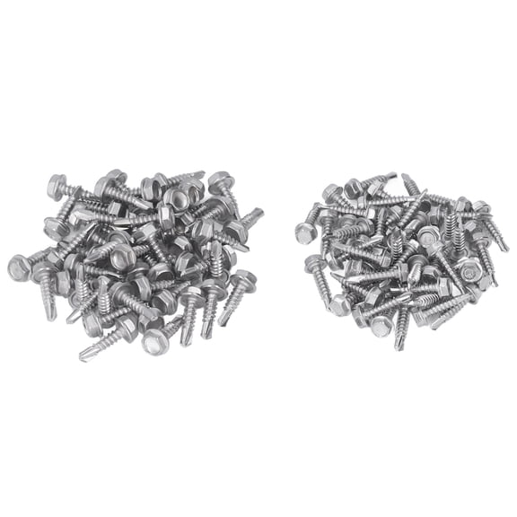 NFTIGB 100 Pcs Self Drilling Screws Assortment, Includes 4.2x19mm (0.17 in) & 4.8x19mm (0.19 in) 410 Stainless Steel Hex Washer Head Self Tapping Hardware Screws for Home Office Fastening, Silver