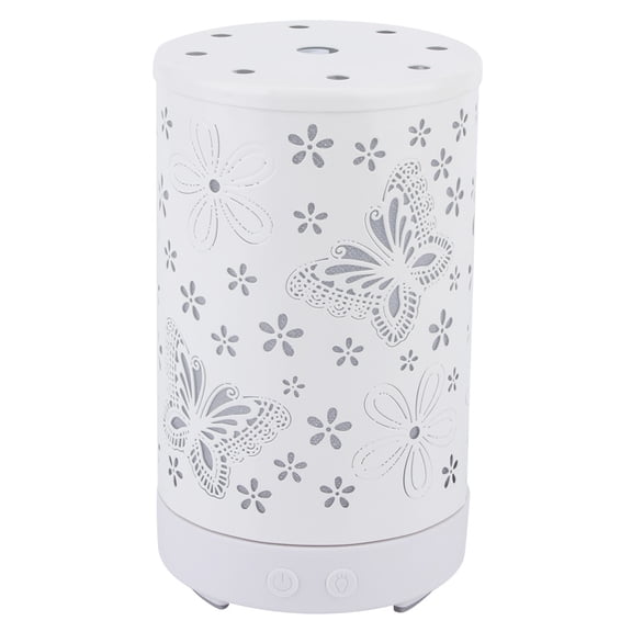 NFTIGB 100ml Essential Oil Diffuser, Iron Art Butterfly Pattern Humidifier with Colorful Light, Quiet Cool Mist Fragrance Machine for Bedroom and Office, White