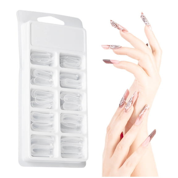 NFTIGB 100pcs Clear Nail Form Full Cover Quick Building Gel Mold Tips Nail Extension DIY Manicure Tool Kit for Artificial Nails (7.08 inches / 18.00 cm) Transparent