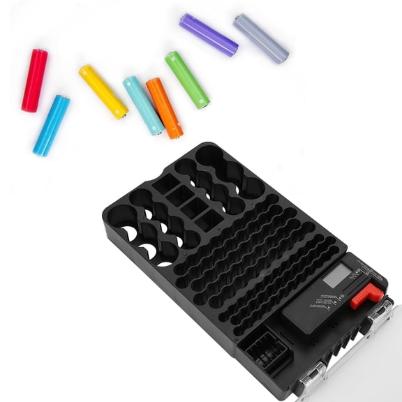 NFTIGB 104 Grids Portable Battery Organizer Storage Box Carrying Case Holder With Battery Tester 11.8 inches / 30 cm