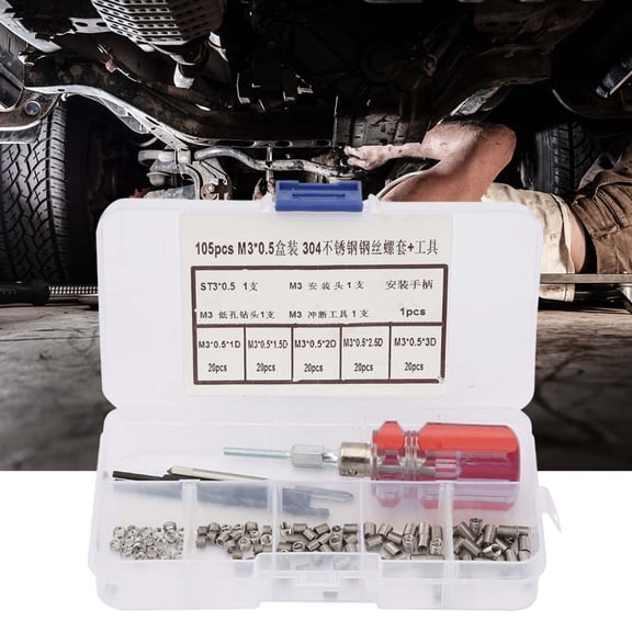 NFTIGB 105-Piece Stainless Steel Wire Screw Sleeve Thread Repair Insert Kit Tool Set, M3 x 0.5 (105 Count)