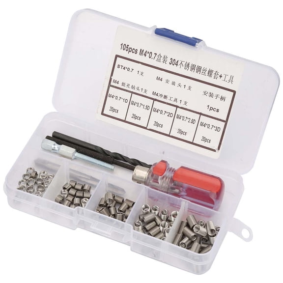 NFTIGB 105-Piece Stainless Steel Wire Screw Sleeve Thread Repair Insert Kit Tool Set, M4 x 0.7 (105 Count)