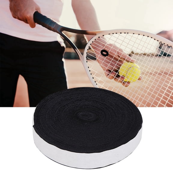 NFTIGB 10M/32.8ft Anti-Skid Badminton Racket Grip Tape Breathable Soft Hand Feeling Tennis Bat Sweatband Wraps for Grip Control, Solid Black Color, 1 Pack