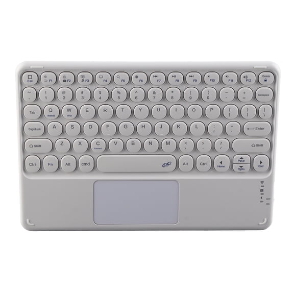NFTIGB 10in Round Keycap Wireless Keyboard with Touchpad, Portable Ultra-Slim External Bluetooth Keyboard for Laptops, Tablets and Windows iOS Android Systems, Waterproof & Dustproof Design, White