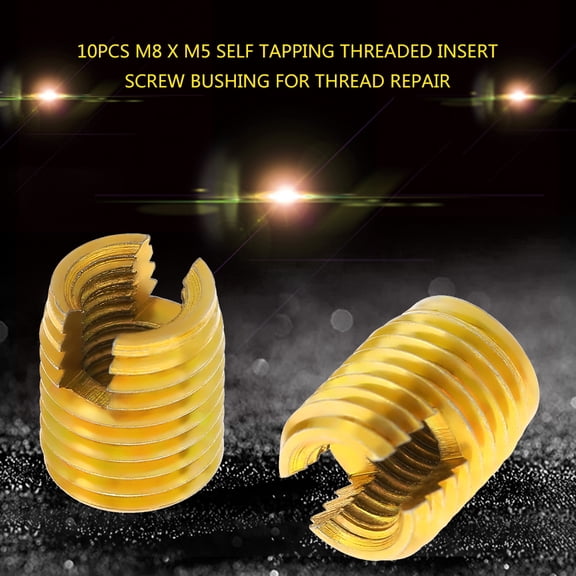 NFTIGB 10pcs M8 x M5 (0.31" x 0.2") Self Tapping Threaded Insert 302 Slotted Type Screw Bushing for Thread Repair, Carbon Steel Galvanized Hardware Threaded Inserts