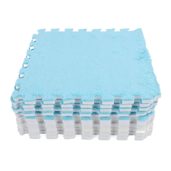NFTIGB 10pcs Plush Foam Floor Mat Washable Interlocking Carpet Tiles Cuttable Soft Puzzle Area Rugs for Living Room Bedroom Sea Blue and White